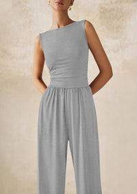 PRETTYGARDEN One Piece Jumpsuits for Women Dressy Casual Sleeveless Crewneck Wide Leg Rompers Jumpers Vacation Summer Outfits