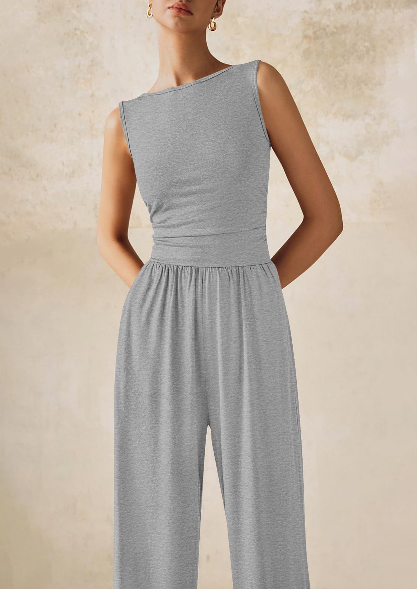PRETTYGARDEN One Piece Jumpsuits for Women Dressy Casual Sleeveless Crewneck Wide Leg Rompers Jumpers Vacation Summer Outfits