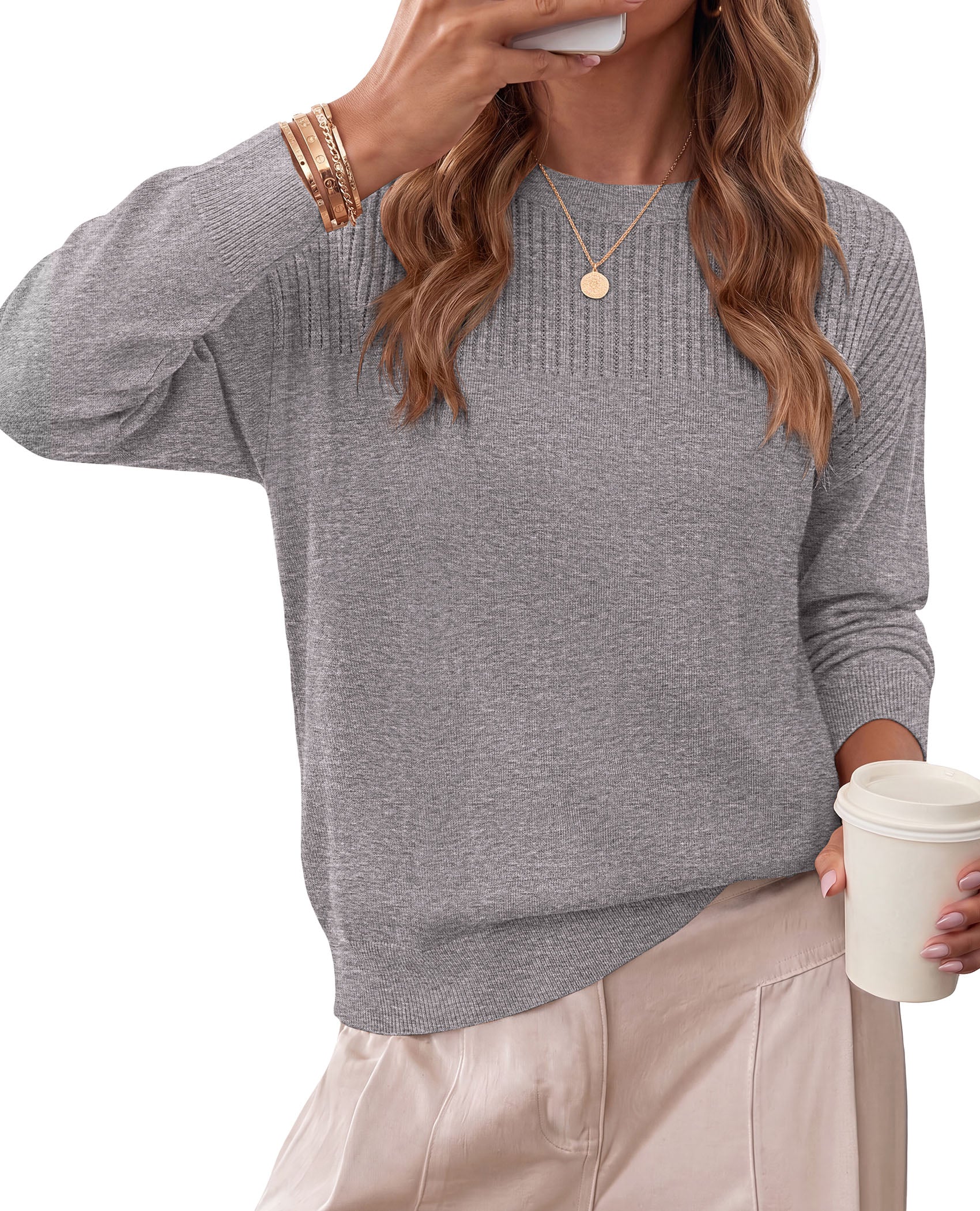 PRETTYGARDEN Sweaters for Women Lightweight Pullover Tops  Crew Neck Long Sleeve Ribbed Knit Basic Sweater, Casual Cute Top for Daily Office Work, Early Fall Fashion, Winter Clothing