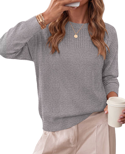 PRETTYGARDEN Sweaters for Women Lightweight Pullover Tops  Crew Neck Long Sleeve Ribbed Knit Basic Sweater, Casual Cute Top for Daily Office Work, Early Fall Fashion, Winter Clothing