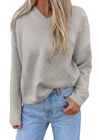 PRETTYGARDEN Women's Fall Fashion V Neck Cozy Sweaters | Soft Stretchy Warm, Chunky Knit Pullover, Loose Fit Long Sleeve Tops, Dressy Casual Blouses,Trendy Holiday Winter Outfits