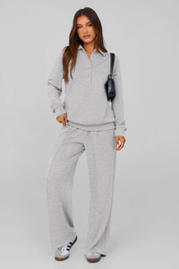 PRETTYGARDEN Women Fall 2 Piece Outfits Sweatsuits Quarter Button Long Sleeve Sweatshirt Wide Leg Pants Tracksuit Lounge Sets
