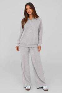 PRETTYGARDEN Women Fall 2 Piece Outfits Sweatsuits Quarter Button Long Sleeve Sweatshirt Wide Leg Pants Tracksuit Lounge Sets