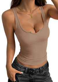 PRETTYGARDEN Scoop Neck V Notch Ribbed Tank Tops for Women Trendy Sleeveless Fitted Shirts Basic Tees Cute Y2k Clothes PRETTYGARDEN