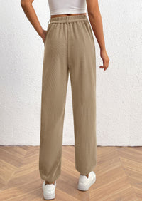 Women's Dressy Casual Pants Elastic High Waisted Work Office Corduroy Trouser Slacks with Pockets