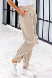 Summer High Waisted Ankle Length Trouser Slacks With Pockets