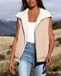 Sherpa Fleece Vest Zip Up Sleeveless Reversible Winter Warm Puffer Jacket Outerwear