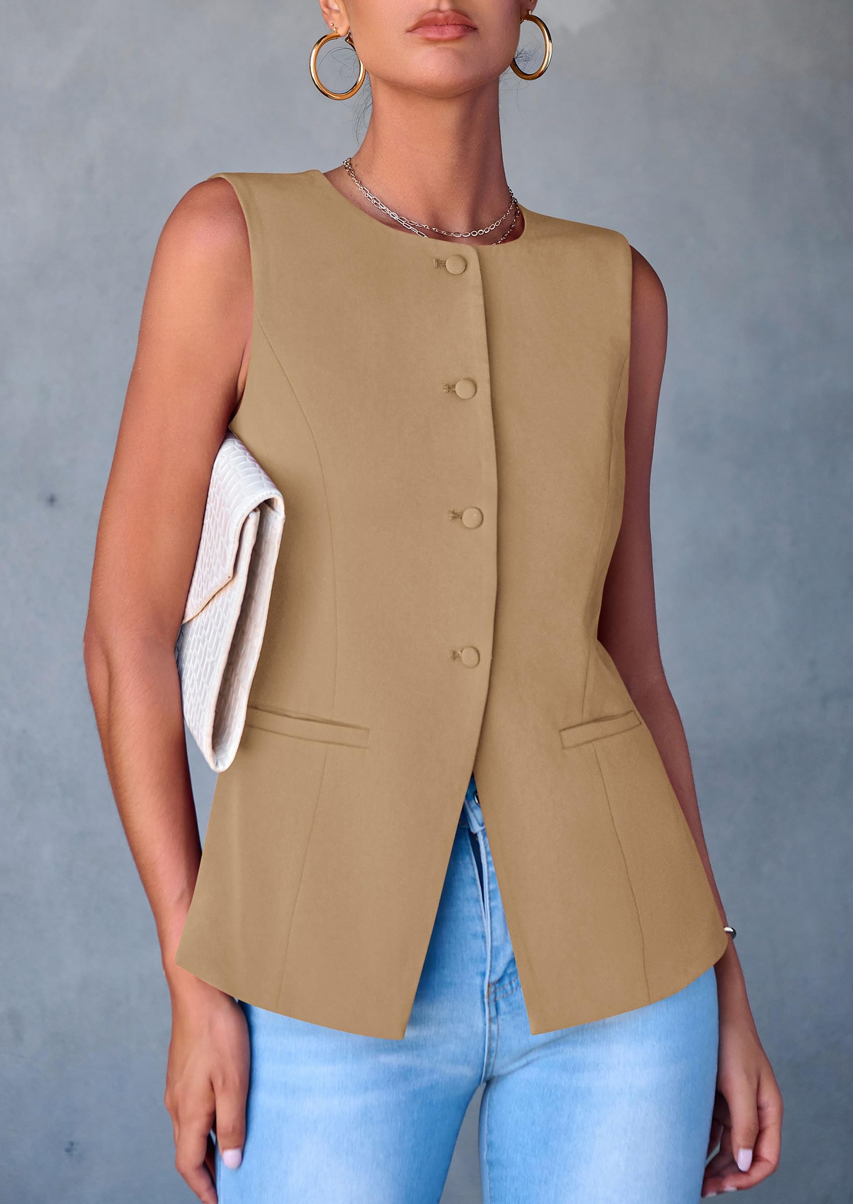 PRETTYGARDEN Women's Suit Vest Tops Summer Dressy Casual Business Button Sleeveless Trendy Fashion Blazer Waistcoat