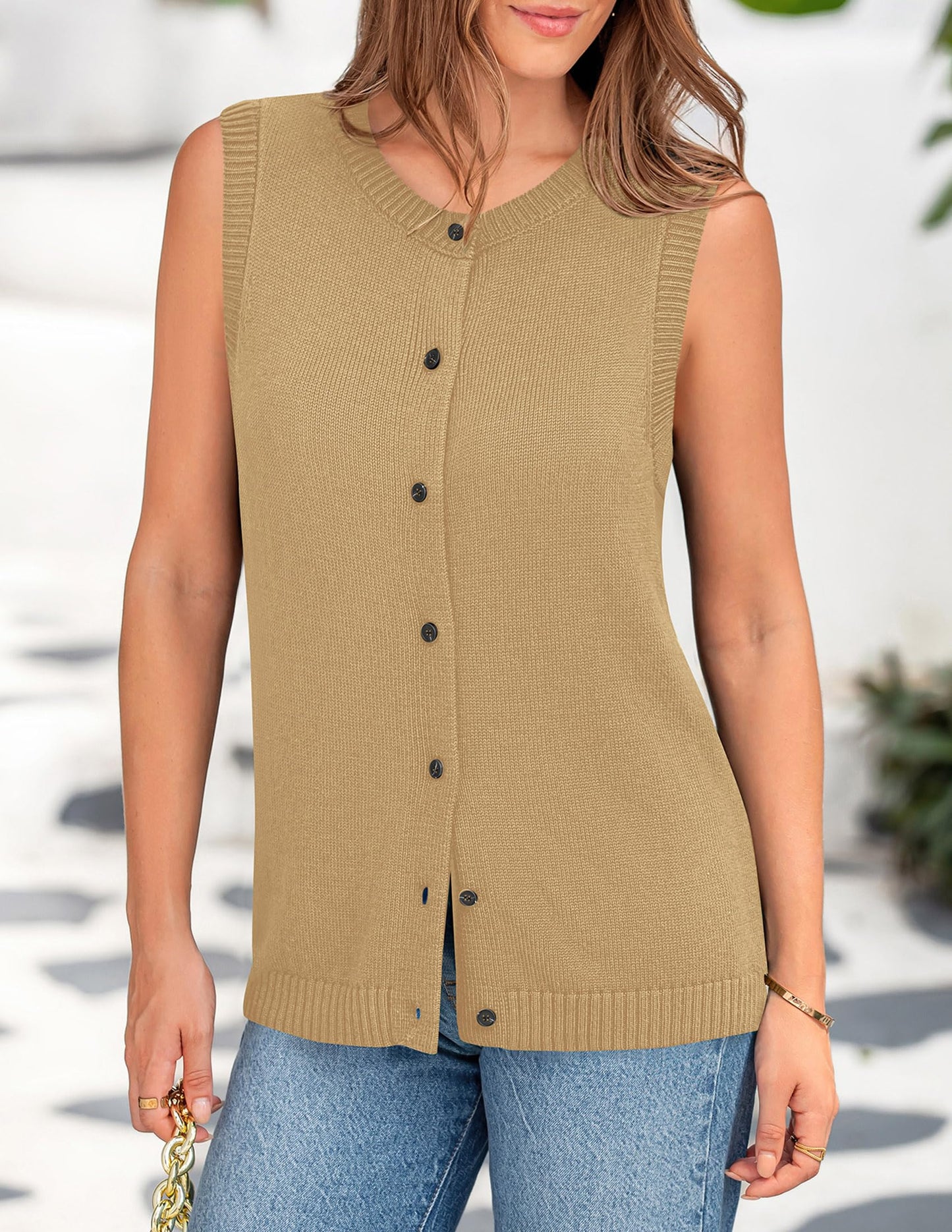 Sweater Vest Women Summer Tank Tops 2025 Sleeveless Button Down Trendy Clothes Business Casual Knit Outfits