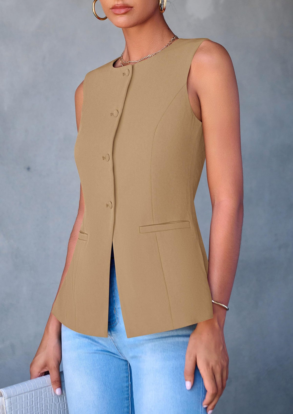 Women's Summer Suit Vest Tops 2025 Dressy Business Casual Sleeveless Button Down Trendy Fashion Blazer Waistcoat