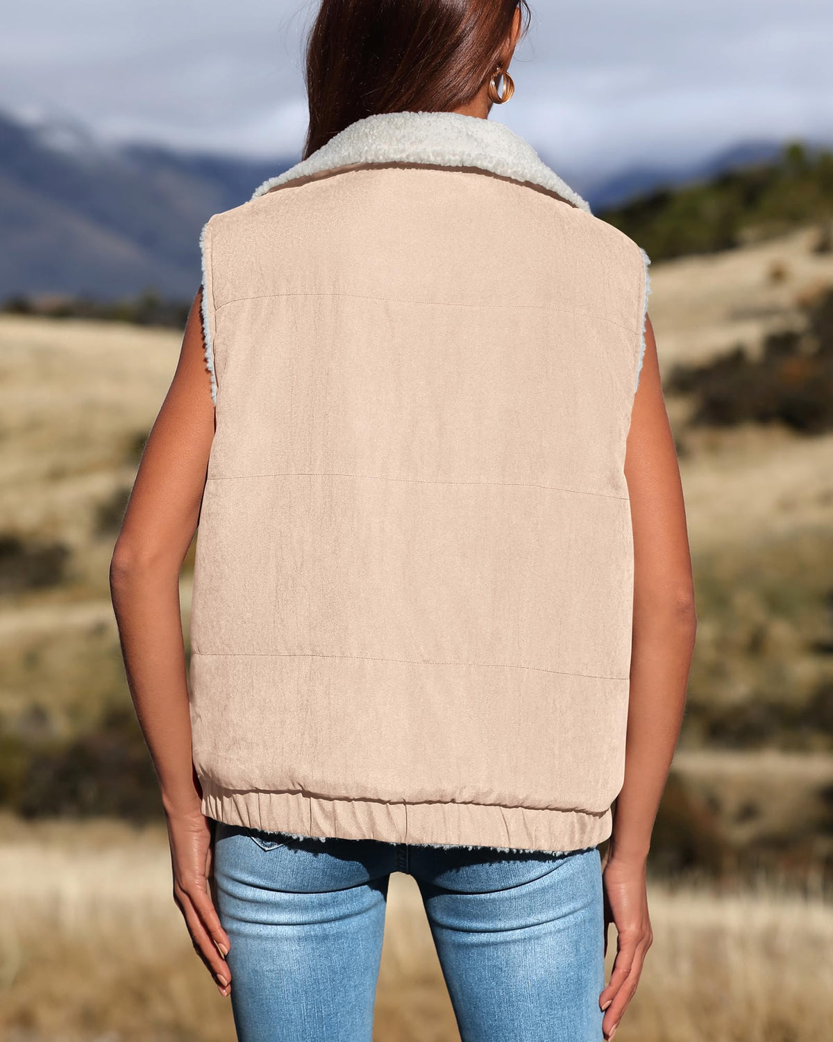 Sherpa Fleece Vest Zip Up Sleeveless Reversible Winter Warm Puffer Jacket Outerwear