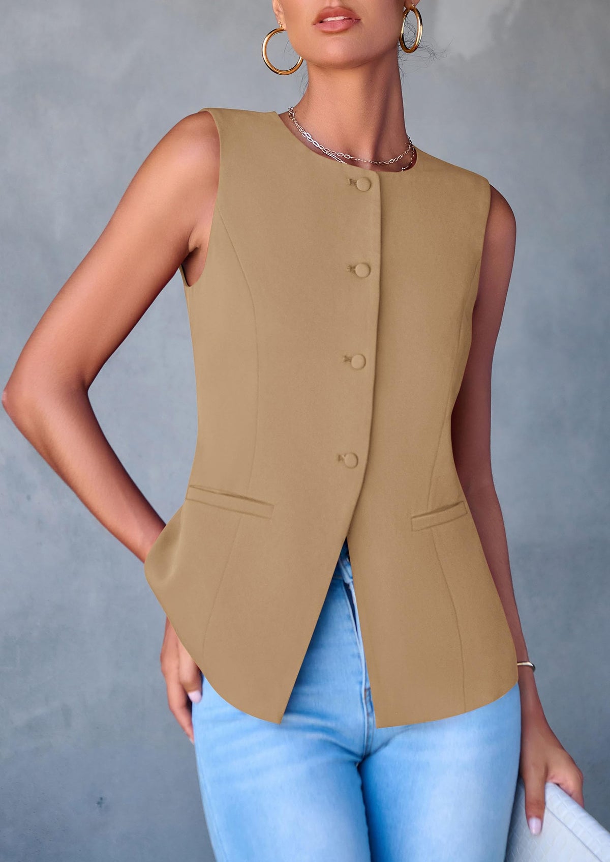 Women's Summer Suit Vest Tops 2025 Dressy Business Casual Sleeveless Button Down Trendy Fashion Blazer Waistcoat