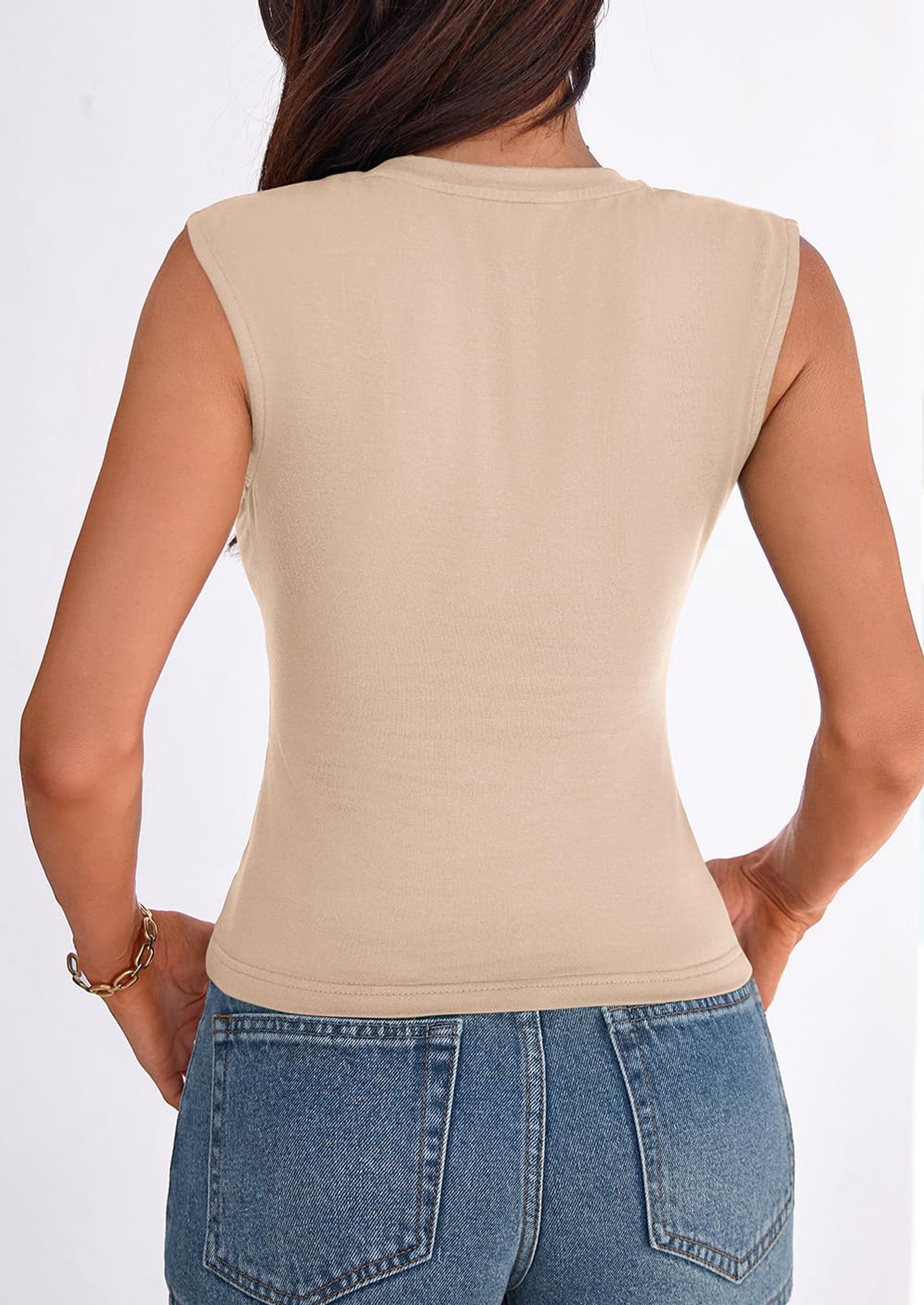 PRETTYGARDEN Womens T Shirts Spring Fashion V Neck Sleeveless Cute Going Out Tops Plain Fitted Tank Top Y2k Outfits PRETTYGARDEN