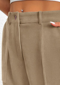 Women's Dressy Casual Pants Elastic High Waisted Work Office Corduroy Trouser Slacks with Pockets