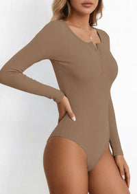 PRETTYGARDEN Long Sleeve Bodysuits for Women Ribbed Knit Henley Button Up Slim Fitted Basic Tops Winter Fashion Clothing PRETTYGARDEN