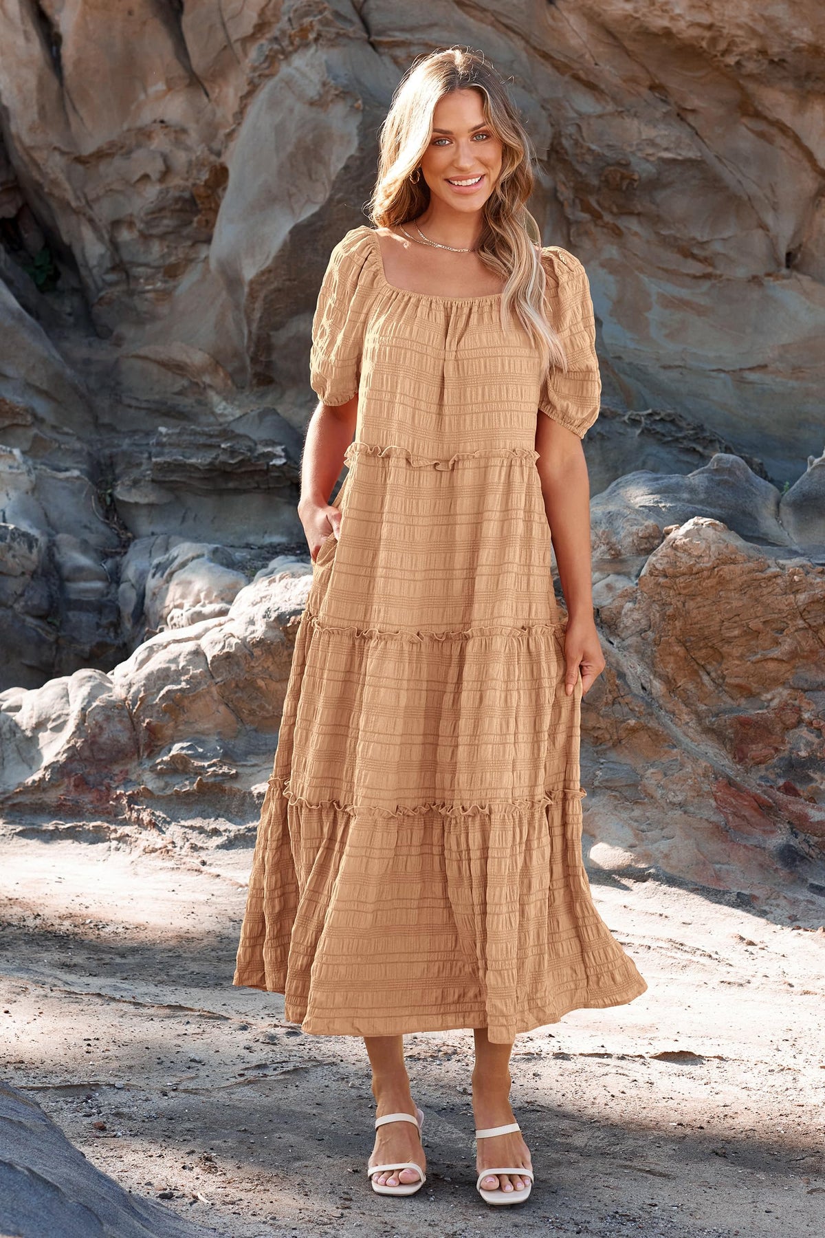 Casual Maxi Dresses Summer Short Sleeve Off The Shoulder Ruffle Tiered Flowy Boho Party Beach Long Dress