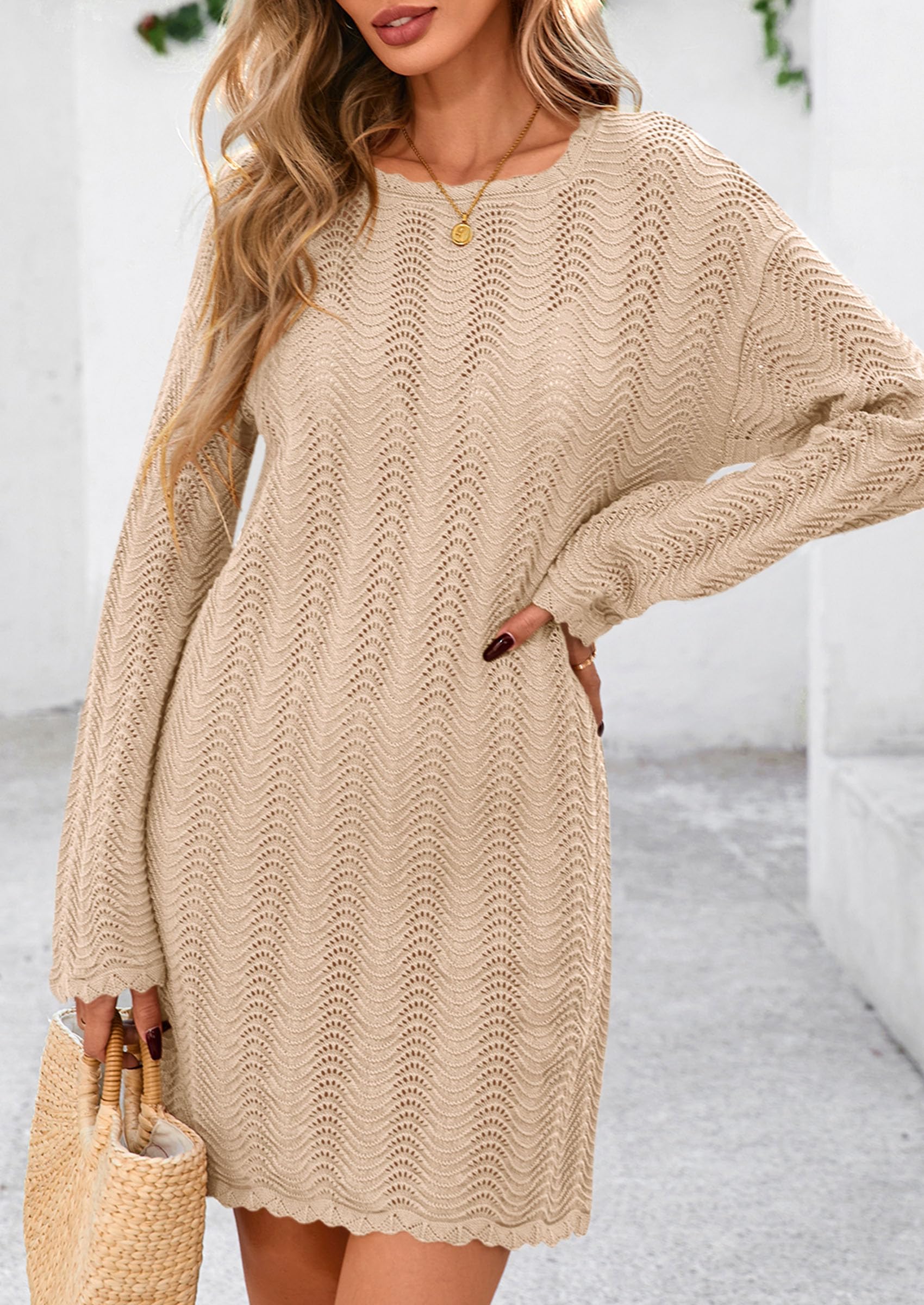 PRETTYGARDEN Women's Swimsuit Cover Up Summer Bathing Suit Swimwear Crochet Knit Dress Fashion Beach Vacation Clothes