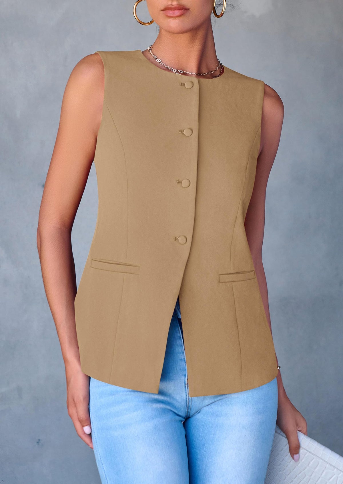 Women's Summer Suit Vest Tops 2025 Dressy Business Casual Sleeveless Button Down Trendy Fashion Blazer Waistcoat