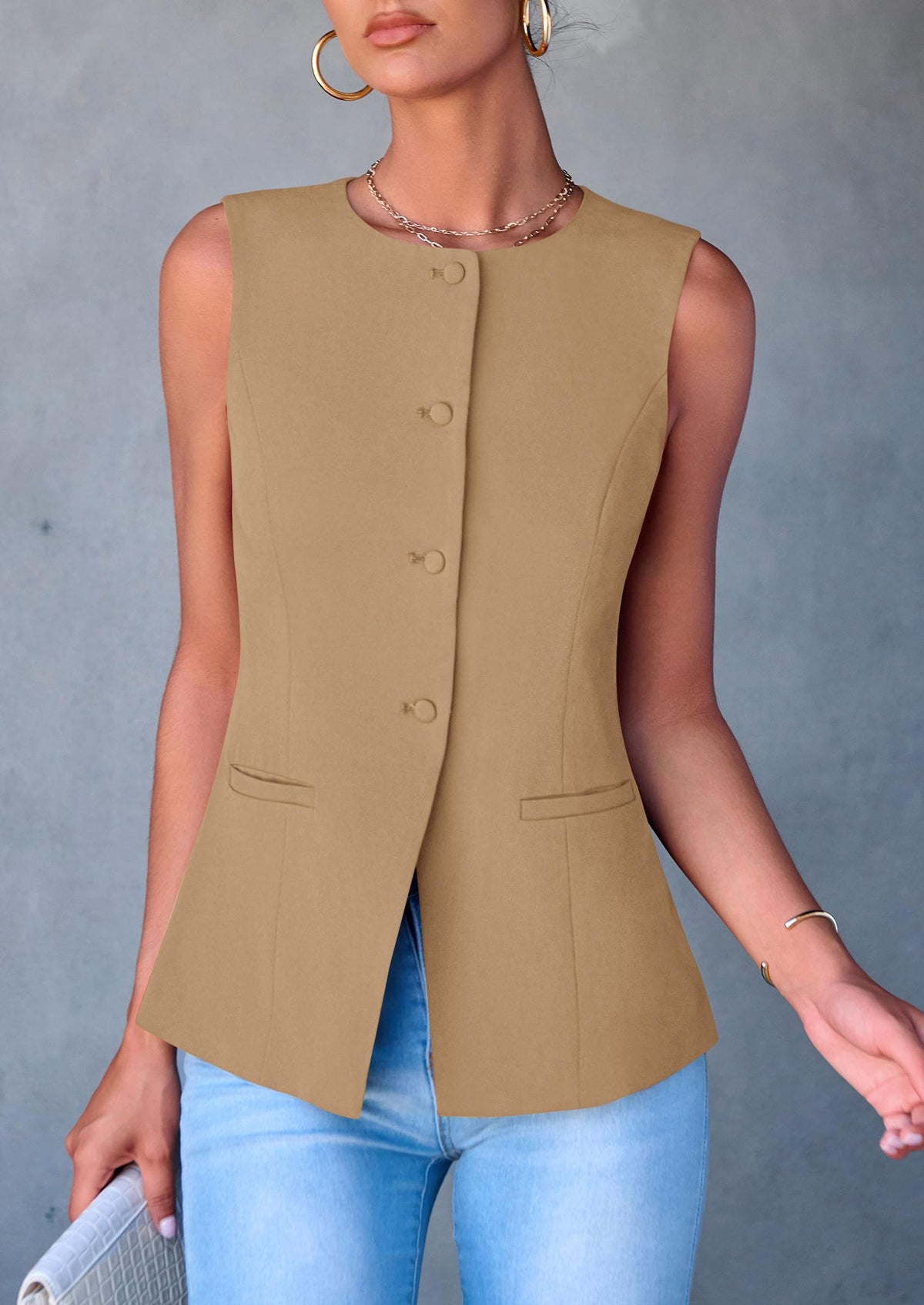 Women's Summer Suit Vest Tops 2025 Dressy Business Casual Sleeveless Button Down Trendy Fashion Blazer Waistcoat