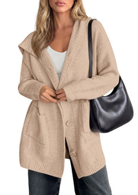 PRETTYGARDEN Women's Long Cardigans Hooded Chunky Sweaters  | Cozy Knit Jacket, Button up, Loose Fit, Pockets, Fall Coats, Trendy Casual, Going Out, Holiday Outfits, Winter Clothing