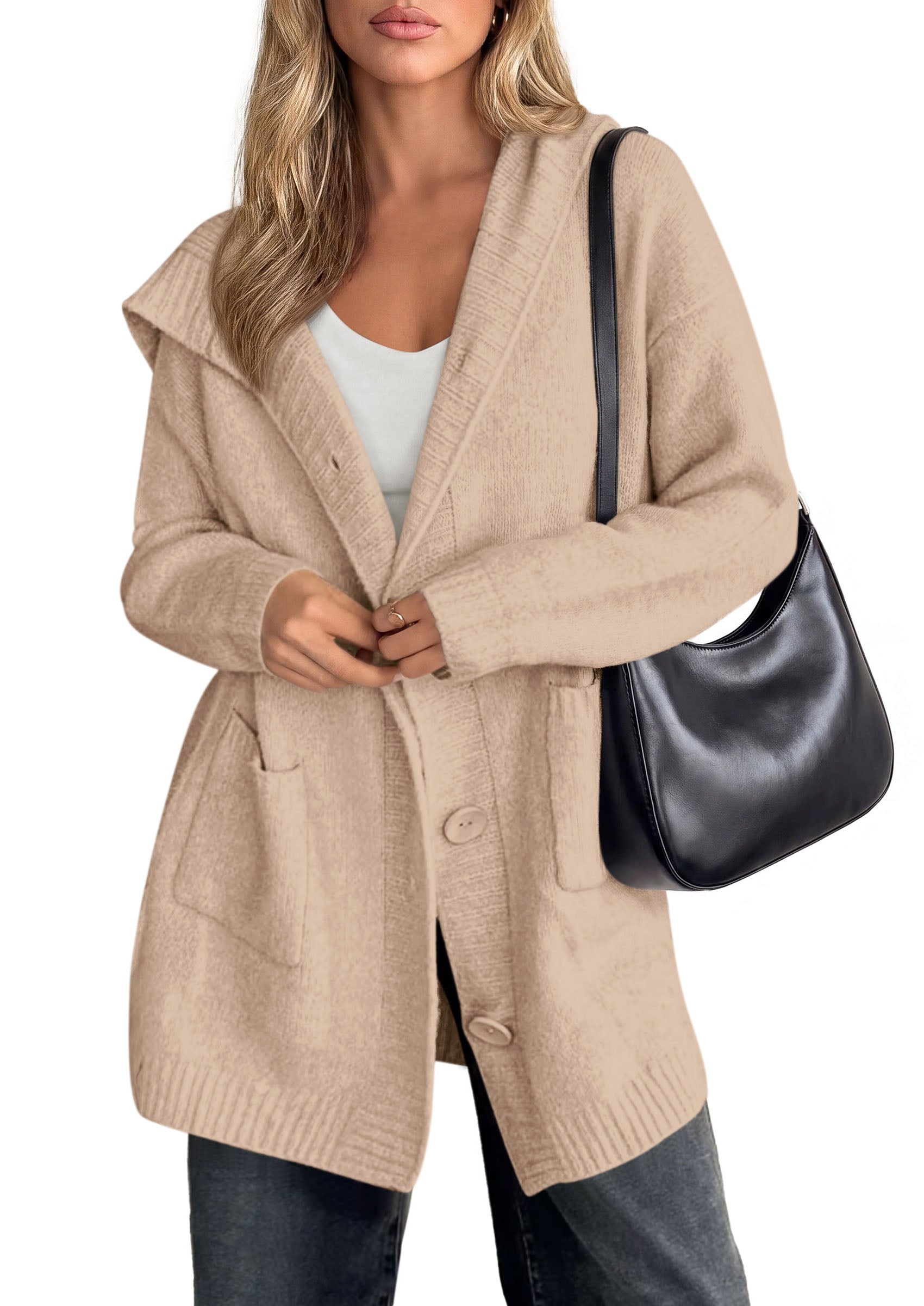 PRETTYGARDEN Women's Long Cardigans Hooded Chunky Sweaters  | Cozy Knit Jacket, Button up, Loose Fit, Pockets, Fall Coats, Trendy Casual, Going Out, Holiday Outfits, Winter Clothing