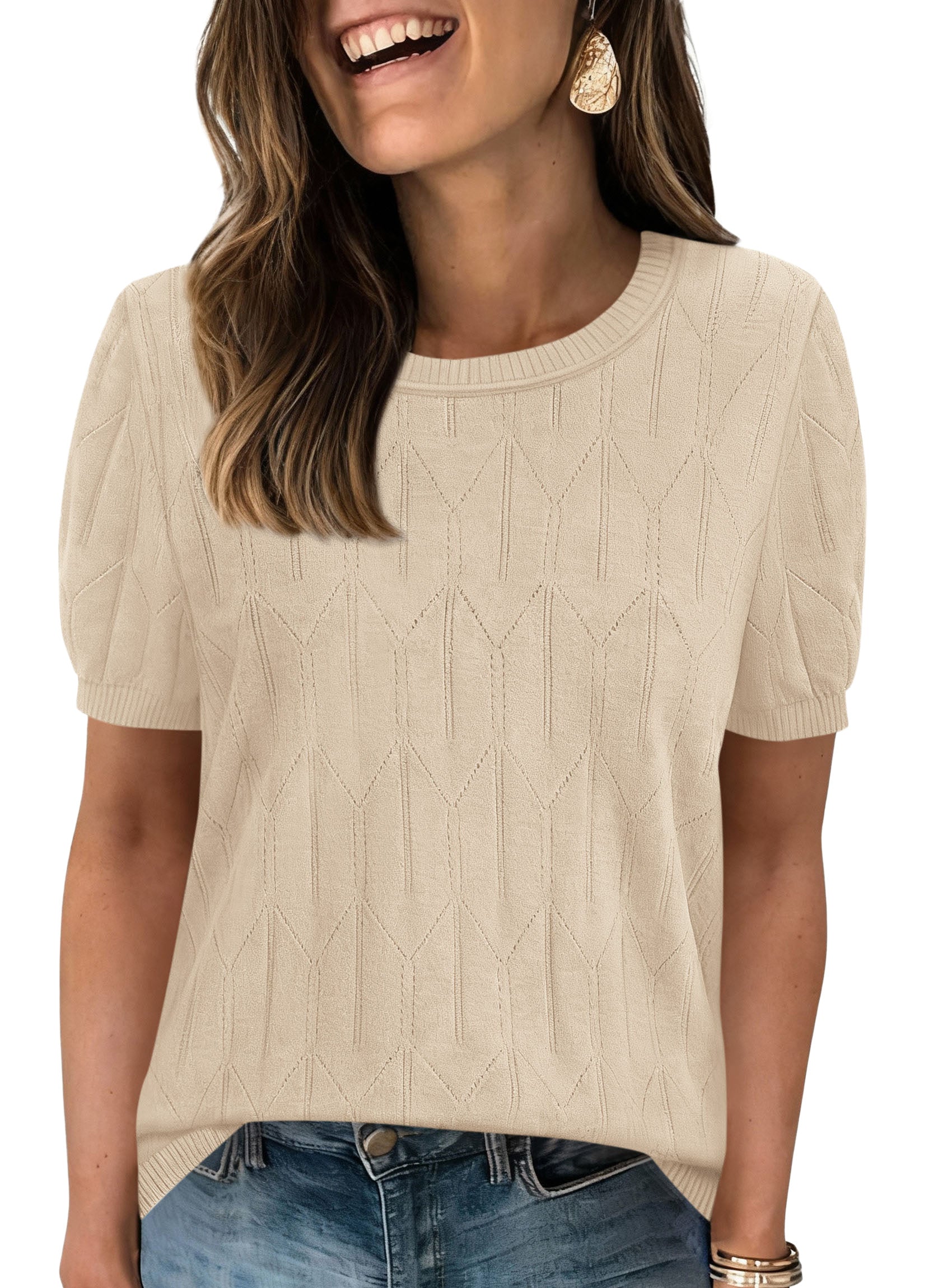 PRETTYGARDEN Women's 2026 Spring Short Sleeve Sweater Knit Going Out Tops Work Shirts Trendy Summer Business Casual Outfits