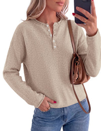 PRETTYGARDEN Women's Fall Button Up Cozy Pullover Sweaters | Stretchy Soft Knit, Drop Shoulder Long Sleeve Tops, Henley Crewneck Rolled Edge, Dressy Casual Blouses, Trendy Winter Clothes