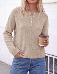 PRETTYGARDEN Women's Fall Button Up Cozy Pullover Sweaters | Stretchy Soft Knit, Drop Shoulder Long Sleeve Tops, Henley Crewneck Rolled Edge, Dressy Casual Blouses, Trendy Winter Clothes