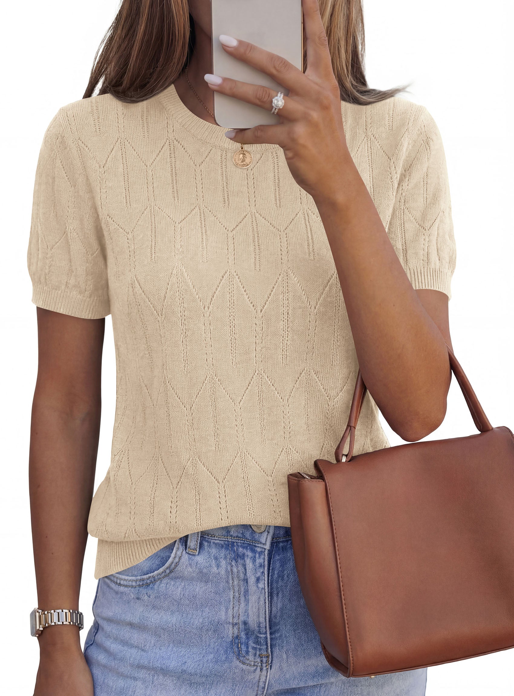 PRETTYGARDEN Women's 2026 Spring Short Sleeve Sweater Knit Going Out Tops Work Shirts Trendy Summer Business Casual Outfits