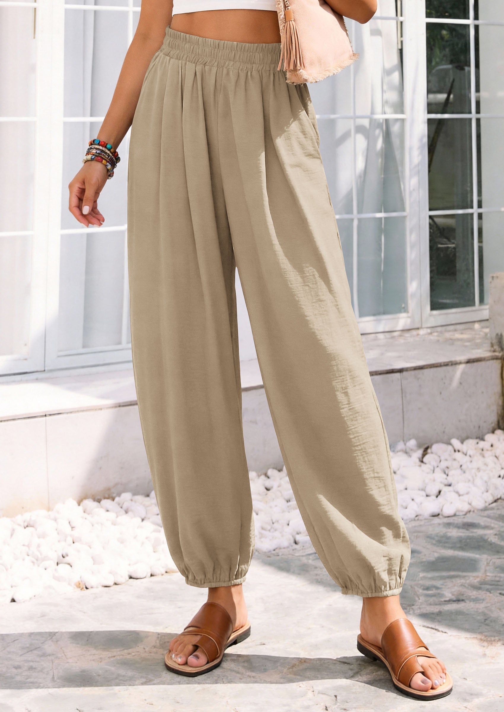 PRETTYGARDEN Womens 2026 Summer Casual Pants High Waisted Loose Wide Leg Palazzo Pockets Lounge Beach Travel Trousers Outfits