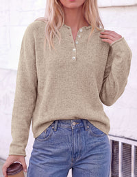 PRETTYGARDEN Women's Fall Button Up Cozy Pullover Sweaters | Stretchy Soft Knit, Drop Shoulder Long Sleeve Tops, Henley Crewneck Rolled Edge, Dressy Casual Blouses, Trendy Winter Clothes