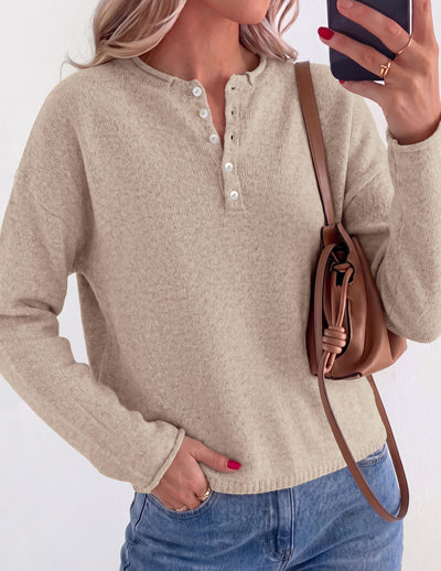 PRETTYGARDEN Women's Fall Button Up Cozy Pullover Sweaters | Stretchy Soft Knit, Drop Shoulder Long Sleeve Tops, Henley Crewneck Rolled Edge, Dressy Casual Blouses, Trendy Winter Clothes