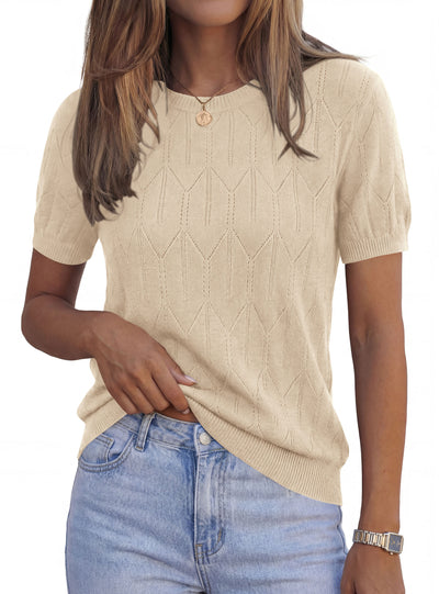 PRETTYGARDEN Women's 2026 Spring Short Sleeve Sweater Knit Going Out Tops Work Shirts Trendy Summer Business Casual Outfits
