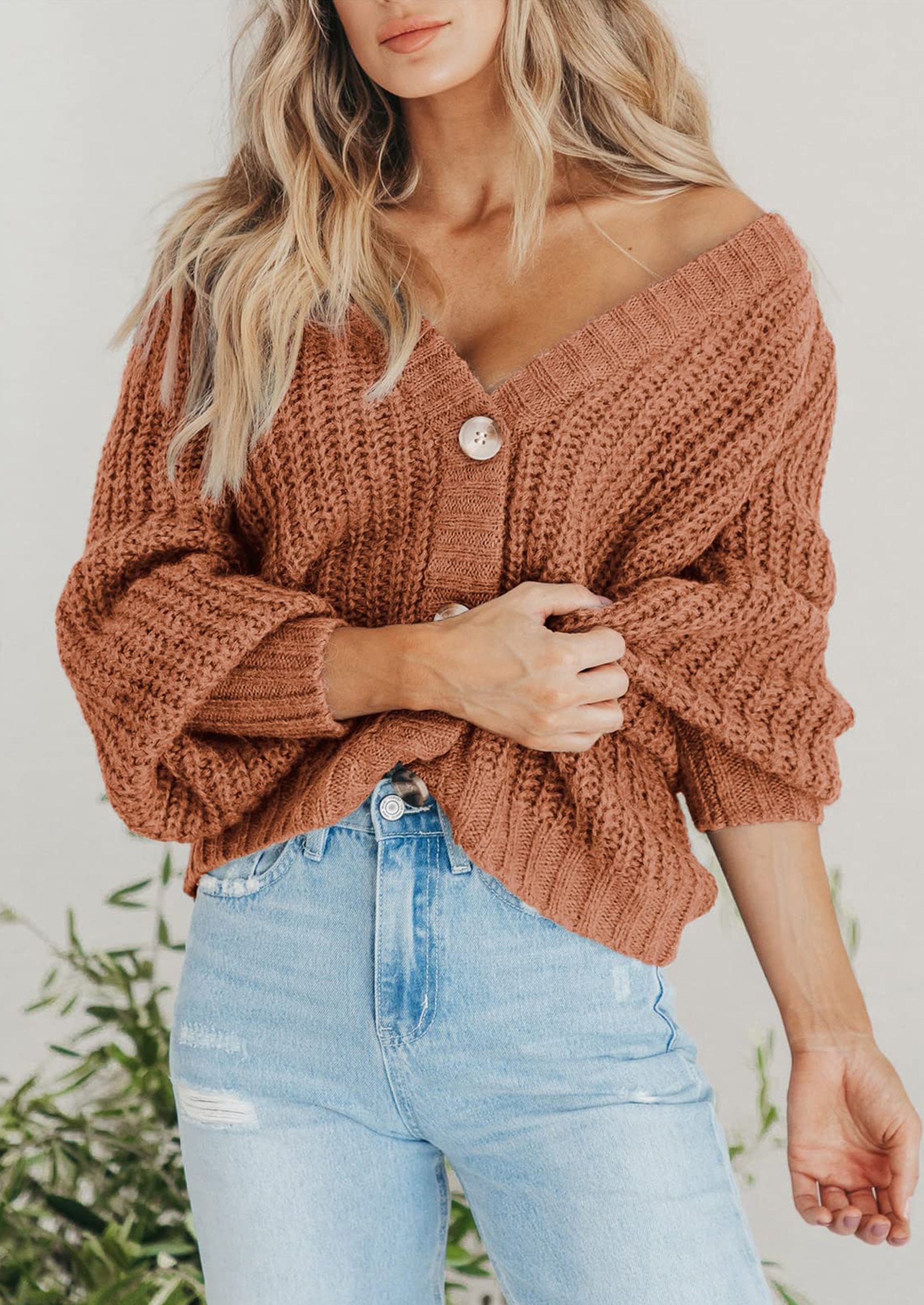 PRETTYGARDEN Women's Chunky Knit Open Front Sweater Long Sleeve Button Loose Short Cardigan Outerwear Coats