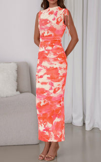 PRETTYGARDEN Women's Summer Maxi Floral Dresses Ruched Bodycon Sleeveless Mesh Formal Wedding Guest Cocktail Split Long Dress PRETTYGARDEN