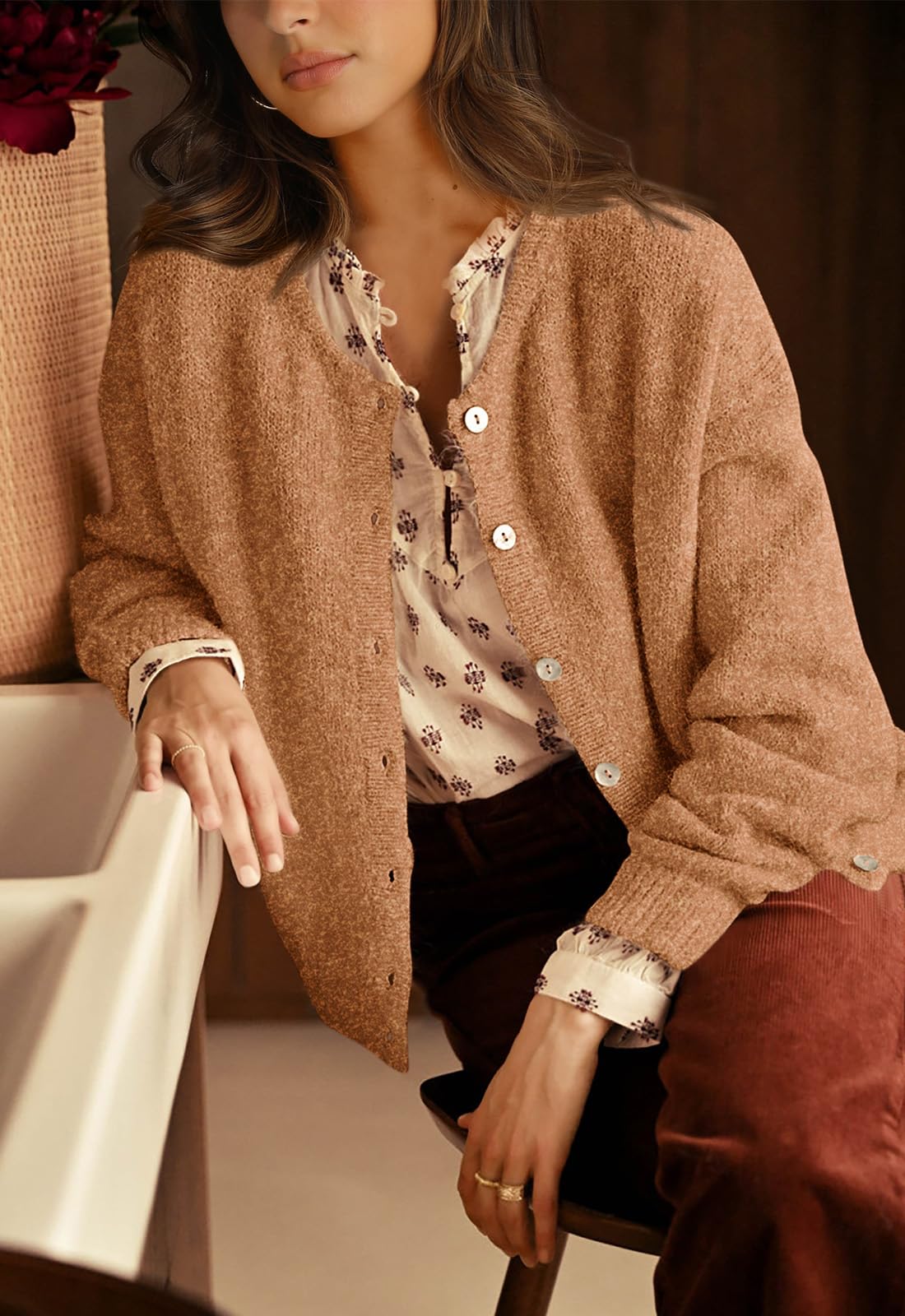 PRETTYGARDEN Long Sleeve Crewneck Button Down Womens Sweaters Fall Open Front Chunky Cardigan Sweaters for Women PRETTYGARDEN