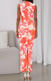 PRETTYGARDEN Women's Summer Maxi Floral Dresses Ruched Bodycon Sleeveless Mesh Formal Wedding Guest Cocktail Split Long Dress PRETTYGARDEN