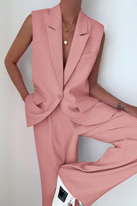 Sleeveless Suit Vest And Wide Leg Pants Business Casual Blazer Set