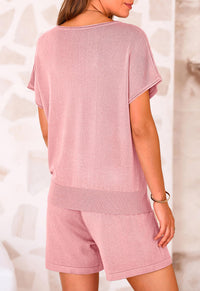 PRETTYGARDEN Two Piece Set for Women Summer Lounge Sets Shorts And Short Sleeve Tops Knitted Matching Travel Spring Outfits PRETTYGARDEN