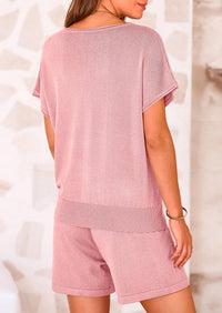 PRETTYGARDEN Two Piece Set for Women Summer Lounge Sets Shorts And Short Sleeve Tops Knitted Matching Travel Spring Outfits PRETTYGARDEN