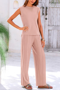 Pullover Tops And Wide Leg Pants Casual Two Piece Sets