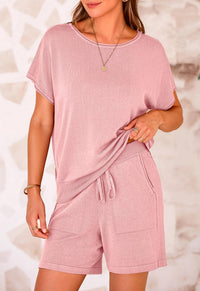 PRETTYGARDEN Two Piece Set for Women Summer Lounge Sets Shorts And Short Sleeve Tops Knitted Matching Travel Spring Outfits PRETTYGARDEN