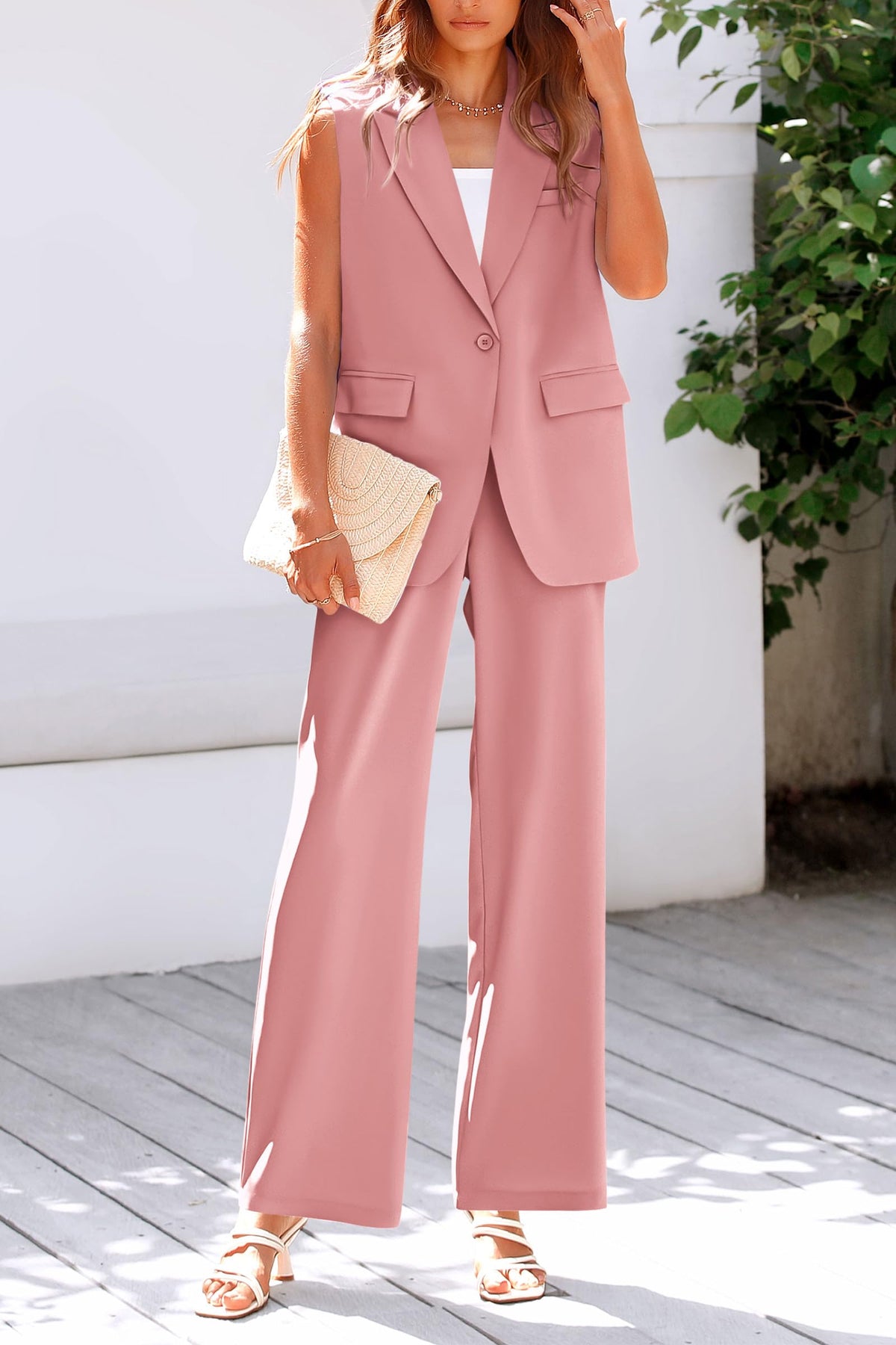 Sleeveless Suit Vest And Wide Leg Pants Business Casual Blazer Set