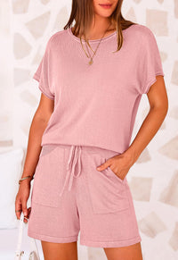 PRETTYGARDEN Two Piece Set for Women Summer Lounge Sets Shorts And Short Sleeve Tops Knitted Matching Travel Spring Outfits PRETTYGARDEN