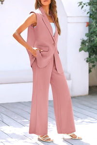 Sleeveless Suit Vest And Wide Leg Pants Business Casual Blazer Set