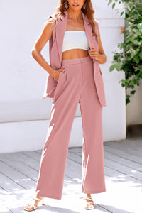 Sleeveless Suit Vest And Wide Leg Pants Business Casual Blazer Set