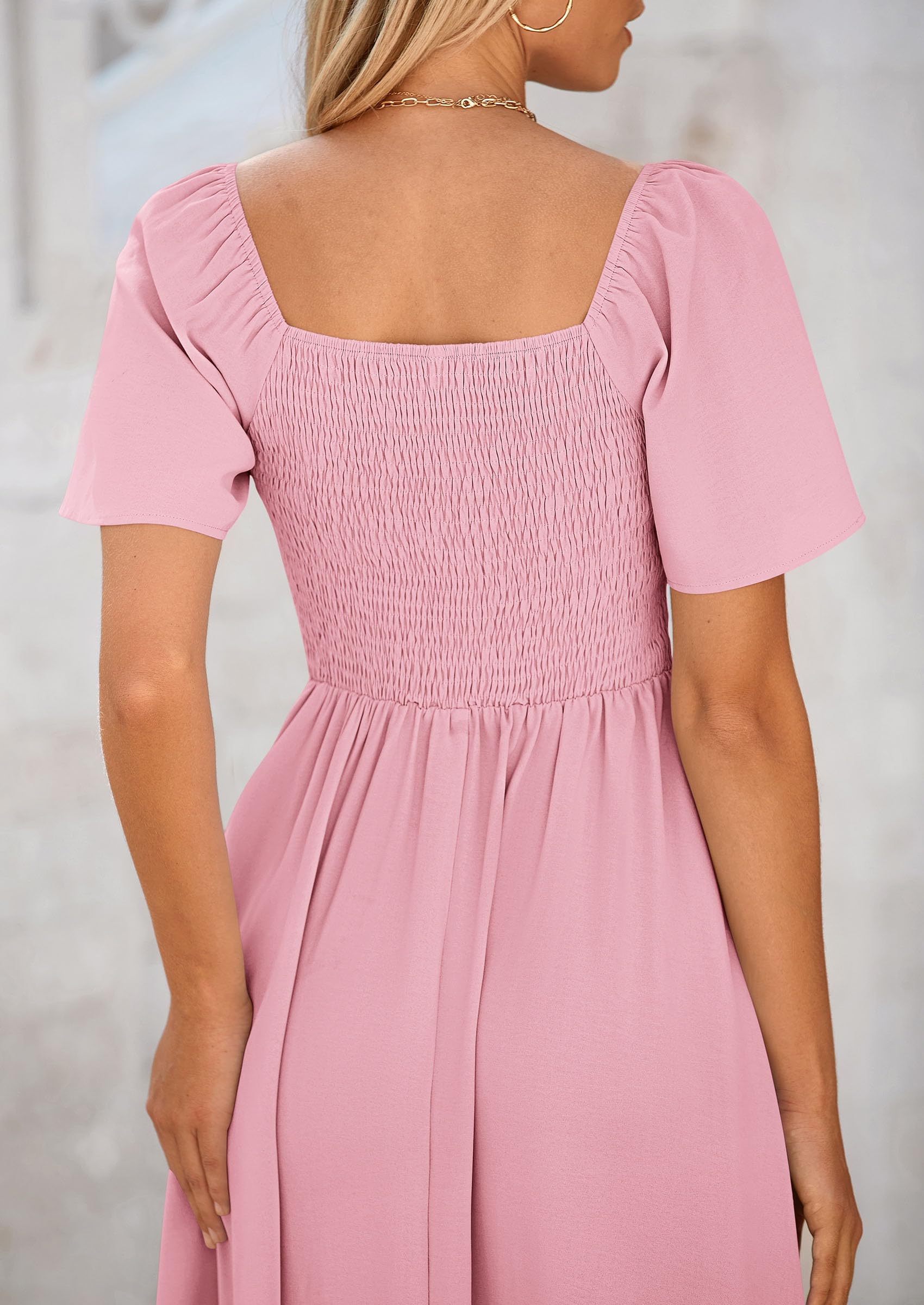 PRETTYGARDEN Summer Dress for Women Casual Short Sleeve Bow Tie V Neck Ruffle Midi Flowy Dresses