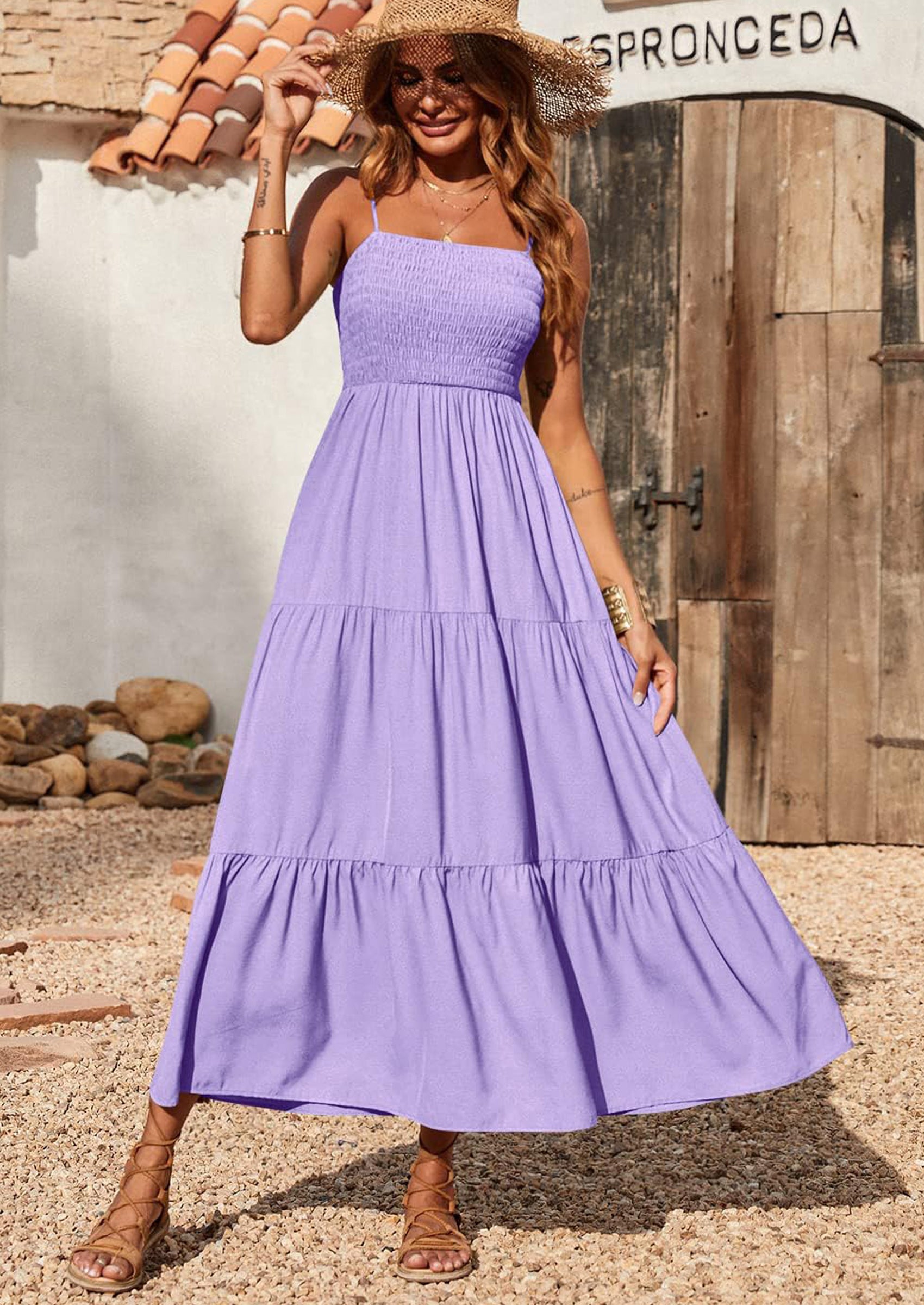 PRETTYGARDEN Women's Summer Maxi Dress Casual Boho Sleeveless Spaghetti Strap Smocked Tiered Long Beach Sundresses PRETTYGARDEN