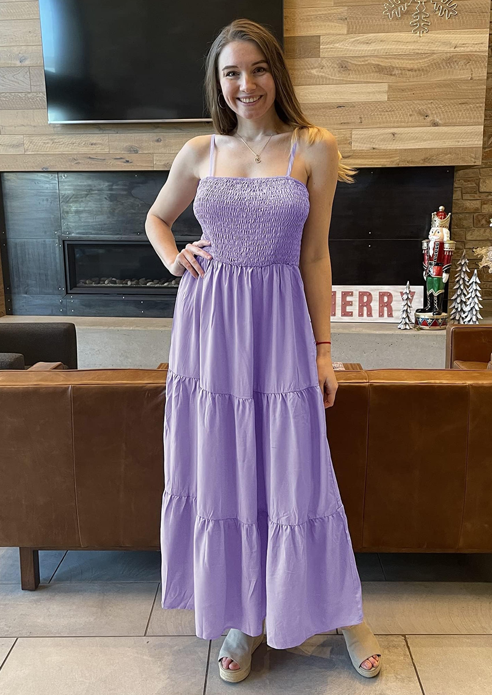 PRETTYGARDEN Women's Summer Maxi Dress Casual Boho Sleeveless Spaghetti Strap Smocked Tiered Long Beach Sundresses PRETTYGARDEN