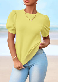 PRETTYGARDEN Womens Tops Spring Summer Puff Short Sleeve Sweater Crewneck Knit Work Blouses Dressy Casual Trendy Shirts PRETTYGARDEN